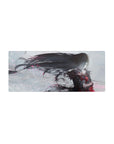 28x12 inches anime girl mouse pad with raven-haired heroine in dramatic fantasy motion, foggy white arena.
