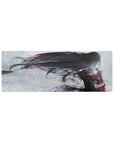32x12 inches anime girl mouse pad with raven-haired heroine in motion, dramatic fantasy desk mat.