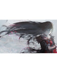 40x20 inches anime girl desk pad with raven-haired heroine, flowing motion, bold outfit details.