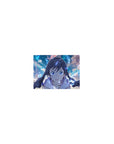 Classic anime girl mouse pad 14x10 inches with twin-braided girl, blue eyes, and glowing rune swirls.