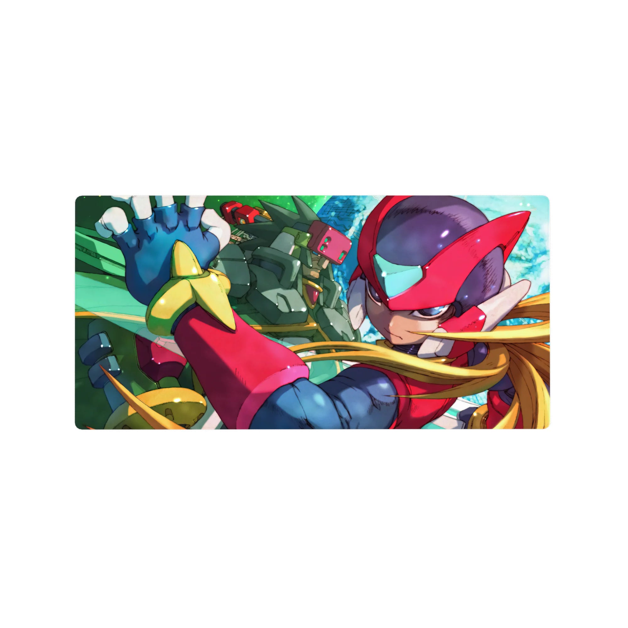 32x16 inches anime mouse pad with Zero and a green Reploid ally in a dynamic sci-fi action scene.