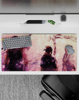 32x16 inches anime mouse pad in pastel pink haze with soft sparkles, cozy late-night mood and smooth glide.