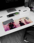 32x12 inches anime mouse pad showing three silhouettes in quiet tension beside a glowing white river.