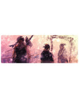 32x12 inches anime mouse pad with three figures by a glowing stream under snow-like sparkles.