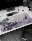 Anime mouse pad 40x20 inches featuring Sinon from Sword Art Online with sniper rifle in muted greys and frosty blues.