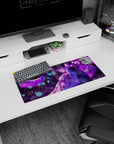 28x12 inches anime mouse pad showing dark-haired boy hugging a tearful girl under petals and crescent moon.