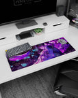 Anime mouse pad 32x12 inches showing dark-haired boy hugging a tearful girl beneath drifting petals.