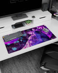 32x16 inches anime mouse pad showing dark-haired boy in blue jacket holding a crying girl in a pale sweater.