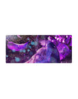 28x12 inches anime mouse pad with moonlit couple embrace, falling petals, bokeh lights, and flowers.