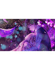 Anime desk pad 40x20 inches with moonlit couple hug, drifting petals, bokeh lights, and blooming flowers.
