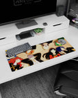 Anime mouse pad 32x12 inches featuring Persona 4 Golden characters Yukiko, Chie, Naoto, Yu, and Rise under golden light.