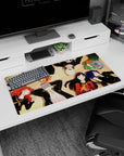 Persona 4 Golden anime mouse pad, 32x16 inches, featuring Yukiko, Chie, Naoto, Yu, Rise under soft golden light.