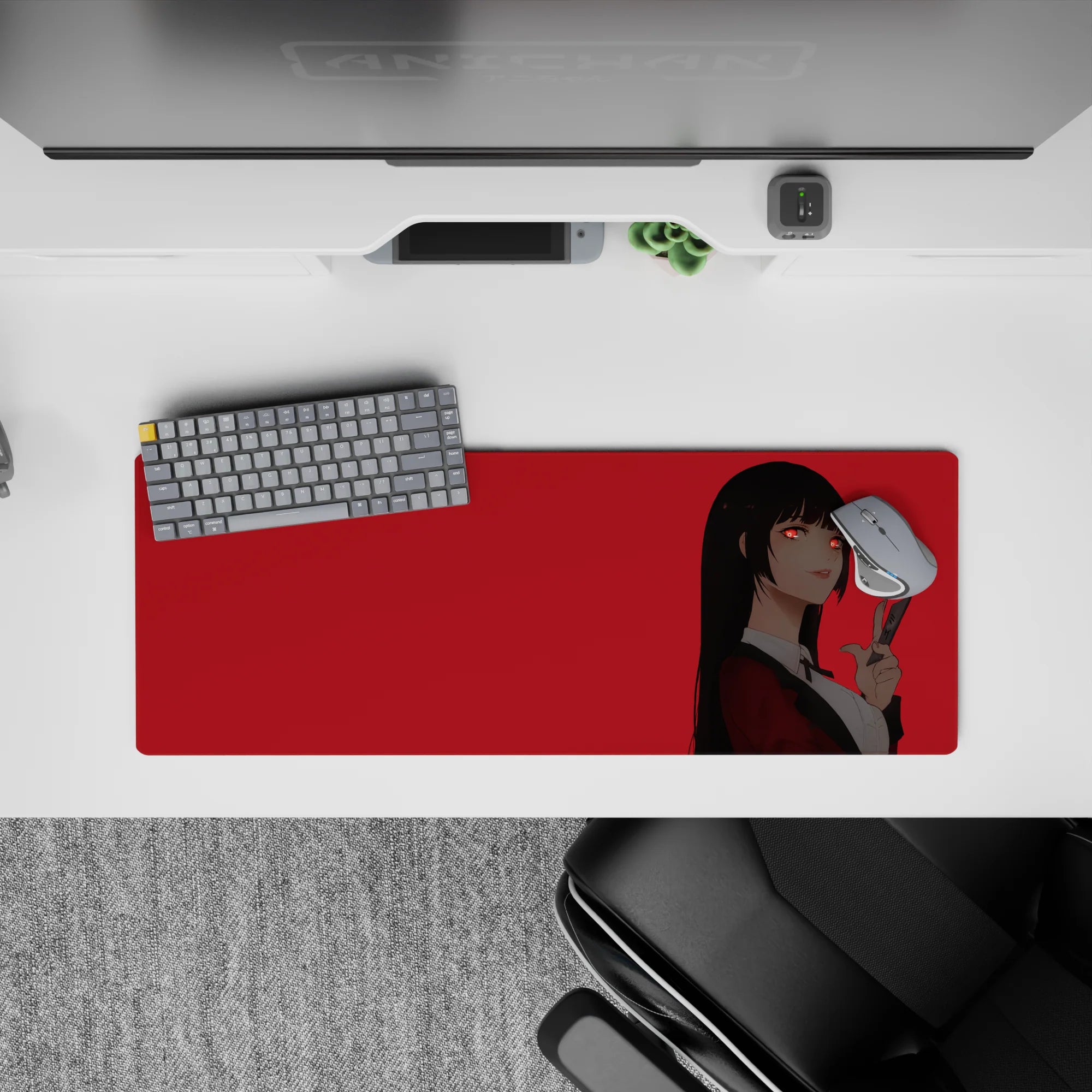 32x12 inches extended mouse pad in red and black with glowing red eyes and a cool, daring vibe.