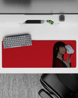 32x12 inches extended mouse pad in red and black with glowing red eyes and a cool, daring vibe.