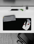 Dark black space anime mouse pad 28x12 inches with pale face and red Sharingan eyes, moody vibe.