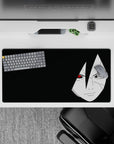Black space background with red Sharingan eyes, moody classy anime mouse pad, 32x16 inches.