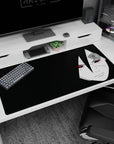 Sasuke Uchiha Naruto desk pad 40x20 inches, close-up stare with glowing red Sharingan on black.