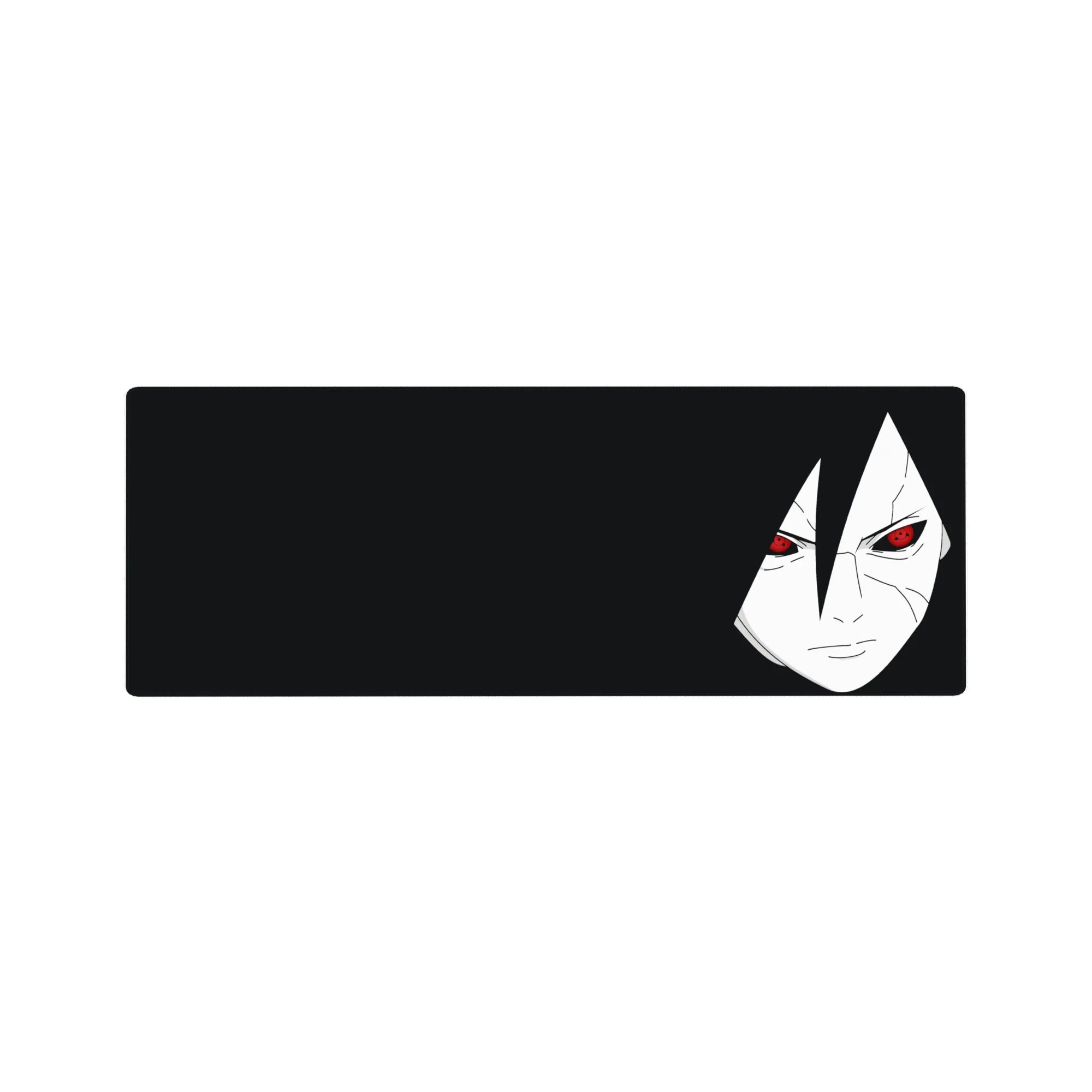 Minimal Sasuke Uchiha anime mouse pad, clean modern line art, 32x12 inches.