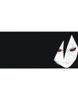 Minimalist anime desk pad 36x16 inches with Sasuke-inspired face and sharp modern line art.
