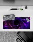 Violet-to-magenta midnight galaxy mouse pad with dreamy gradients and starlight, 28x12 inches.