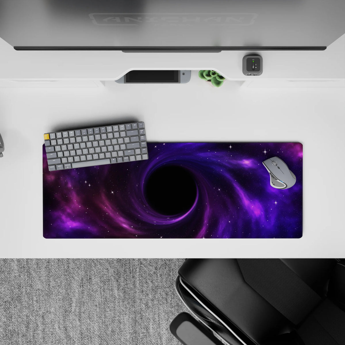 Dreamy midnight purple to magenta haze mouse pad 32x12 inches with smooth gradients and starlight.