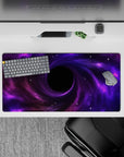 Dreamy midnight galaxy mouse pad 32x16 inches in deep purples and soft magenta gradients, calming vibe.