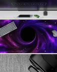Dreamy purple-to-magenta gradient desk pad 40x20 inches, midnight center, calm space vibe.