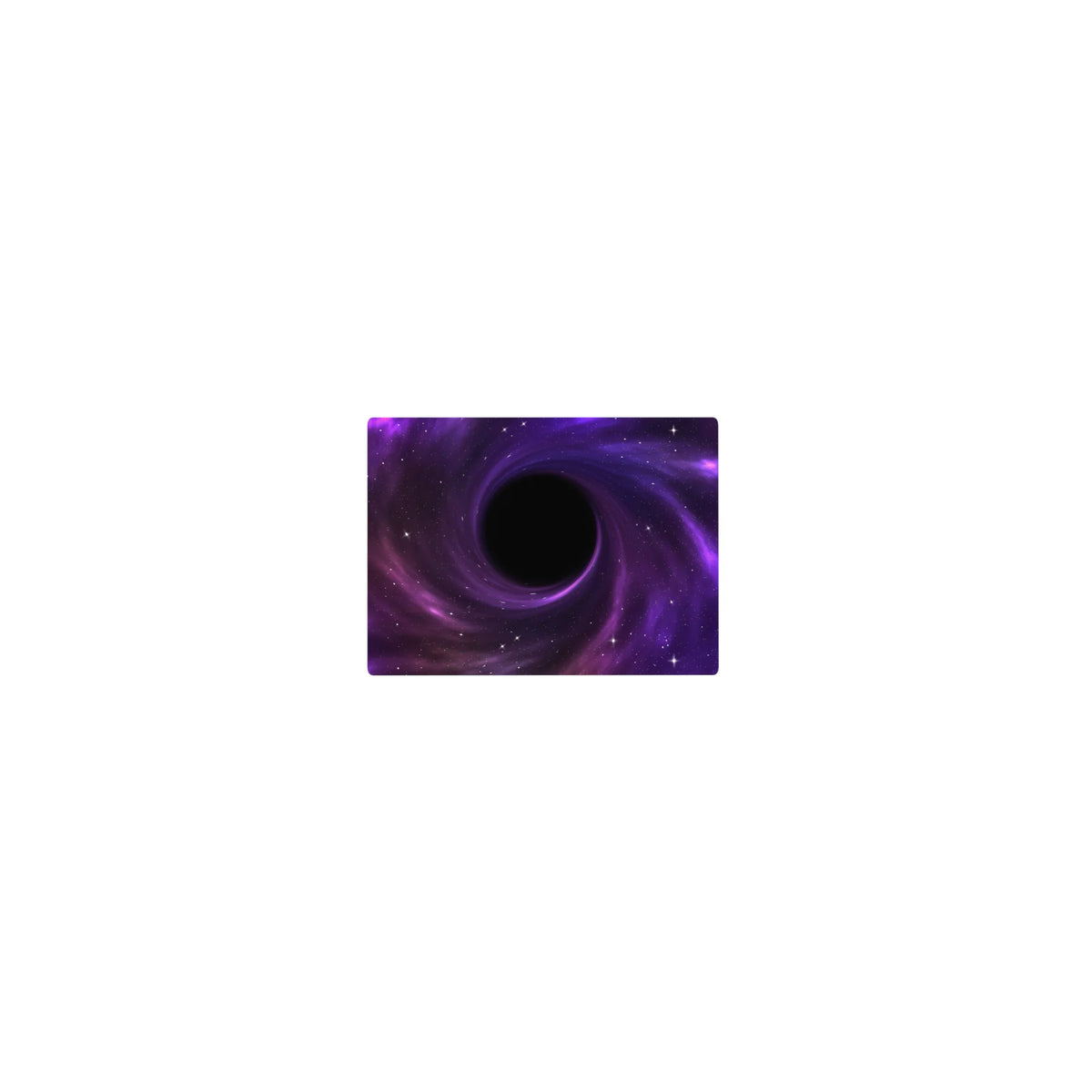 Cosmic swirl nebula mouse pad with violet clouds and starlight, 14x10 inches.