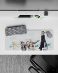 28x12 inches anime mouse pad in soft pastel clouds and airy whites, warm found-family vibe.