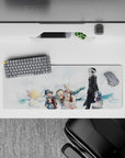 32x12 inches anime mouse pad in soft pastel clouds and airy whites, warm found-family vibe desk mat.