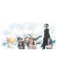 Anime mouse pad 32x16 inches with pastel sky, linked adventurer crew, goggles, capes, and crisp linework.