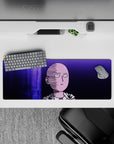 32x12 inches anime mouse pad in neon violet and deep purple, moody late-night city glow with bold minimal vibe.