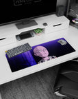 32x12 inches anime mouse pad showing Saitama staring ahead, bald head and cape clasp inked with sharp lines.