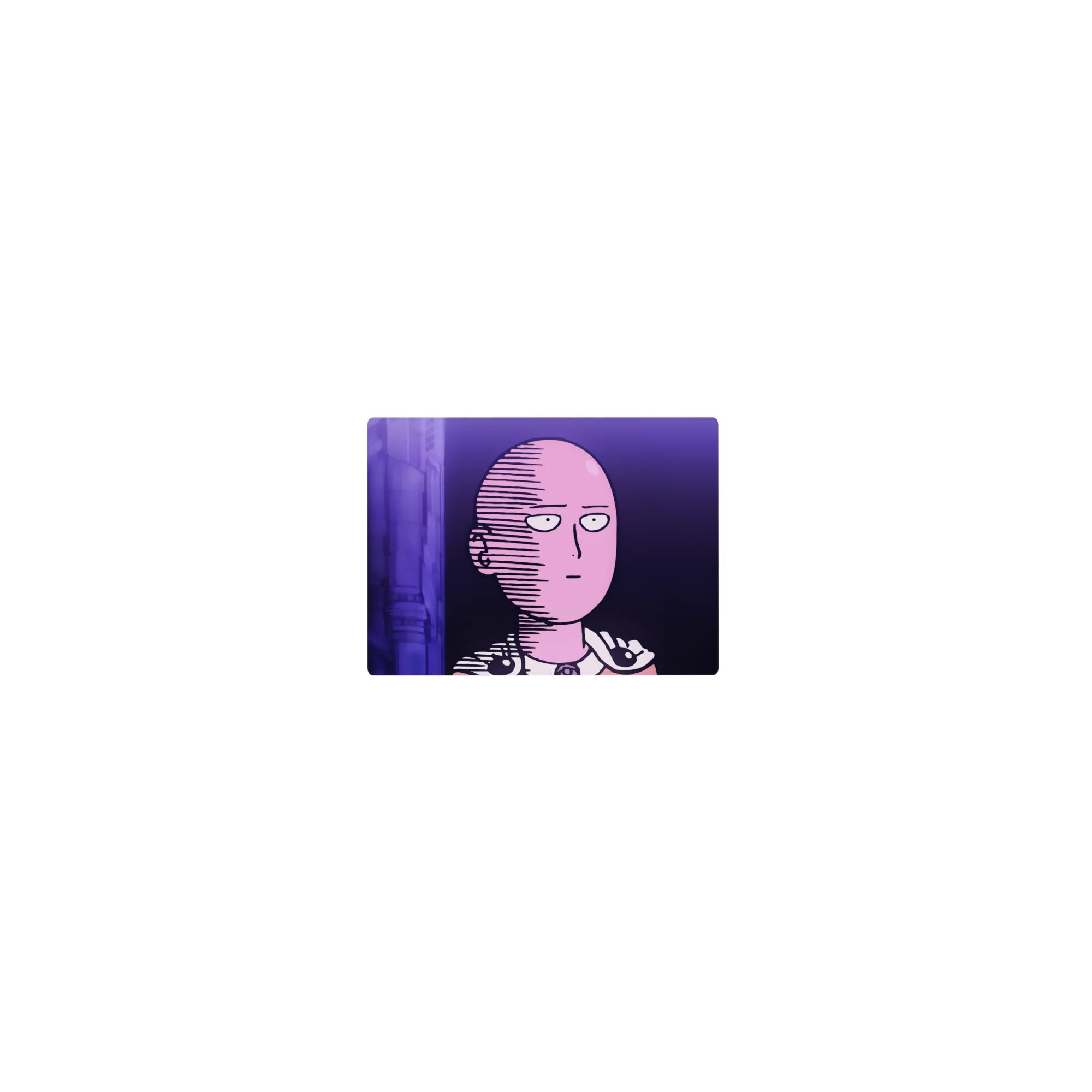 Classic anime mouse pad 14x10 inches with Saitama portrait, crisp comic shading, and minimal city backdrop.