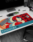 Rikka Takanashi blushing behind her eyepatch on an anime girl desk pad with spell circle, 40x20 inches.
