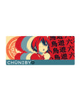 28x12 inches anime girl mouse pad with eyepatch heroine, magic circle, CHUNIBYO banner and kanji pattern.