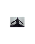 Classic anime mouse pad 14x10 inches with armored sci-fi figure, long coat, violet visor, clean backdrop.