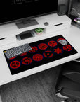 32x16 inches Naruto Sasuke Uchiha Sharingan mouse pad, eyes staring at your cursor on a dark backdrop.