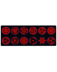 32x12 inches anime mouse pad with a lineup of Sharingan eyes, Mangekyo swirls, tomoe, and rings.