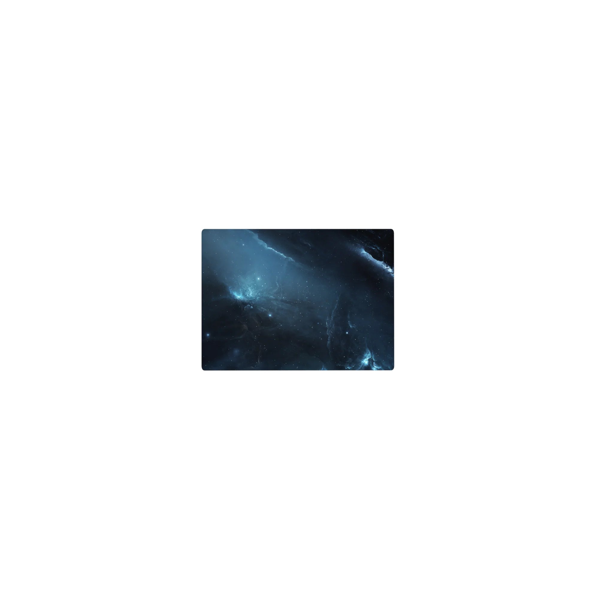 Midnight nebula galaxy mouse pad with star specks and icy streaks, classic 14x10 inches.