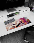 28x12 inches anime mouse pad showing a winged girl lounging sideways, finger to lips, sci-fi gloves.