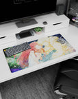 32x16 inches anime mouse pad showing a red-haired girl in white leaning close to a glowing blond figure.