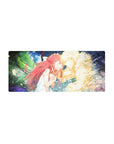28x12 inches anime mouse pad with red-haired girl and glowing blond figure, SHELTER text, desk mat.