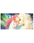 32x16 inches anime mouse pad with Shelter lettering, red-haired girl and glowing blond figure, neon swirl art.