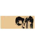 32x12 inches anime girl mouse pad with bold black ink sketch of two stylish girls on beige background.