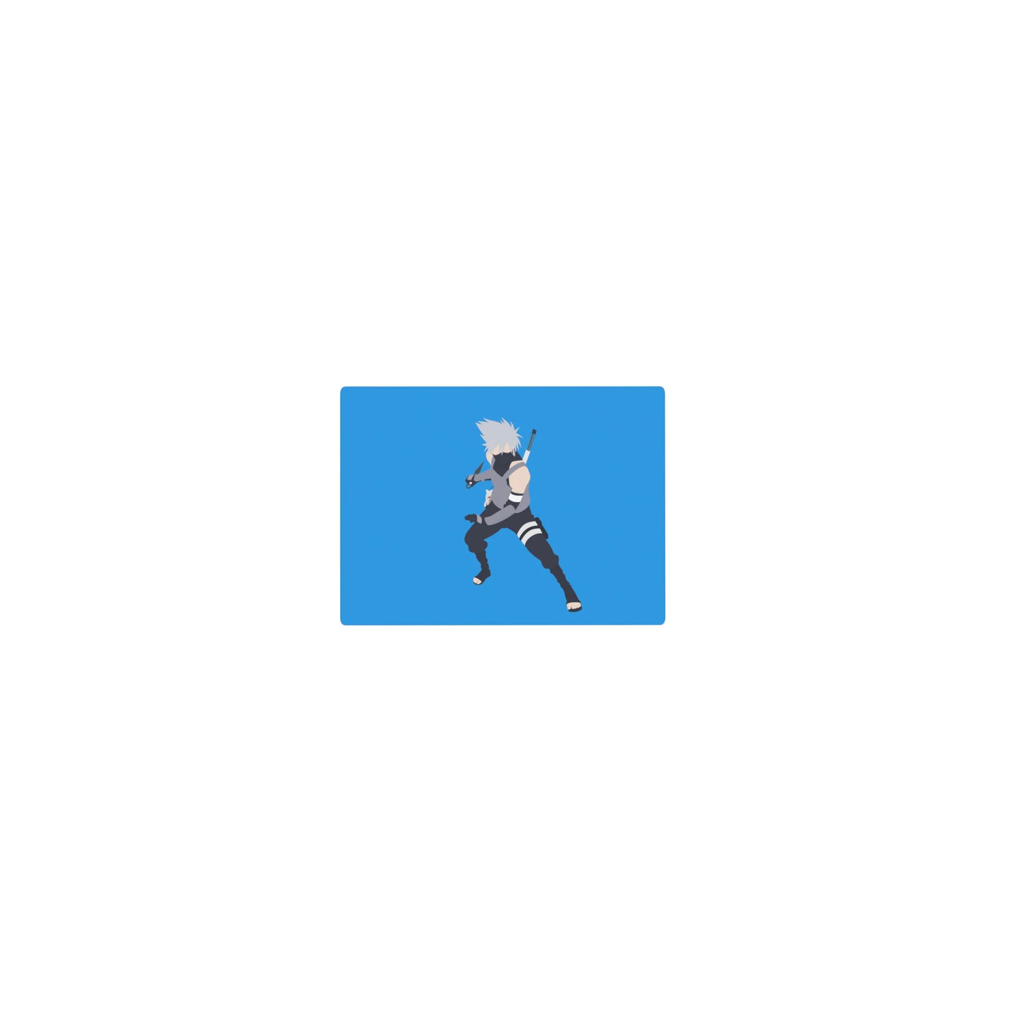 Classic anime mouse pad 14x10 inches with minimalist Kakashi silhouette, kunai pose, crisp clean layout.
