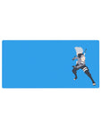 Minimalist Kakashi anime mouse pad with sky-blue background and sharp shapes, 32x16 inches.