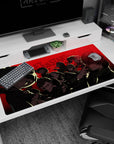 Persona 5 Royal anime mouse pad 40x20 inches featuring the Phantom Thieves with Morgana, red background, noir style.