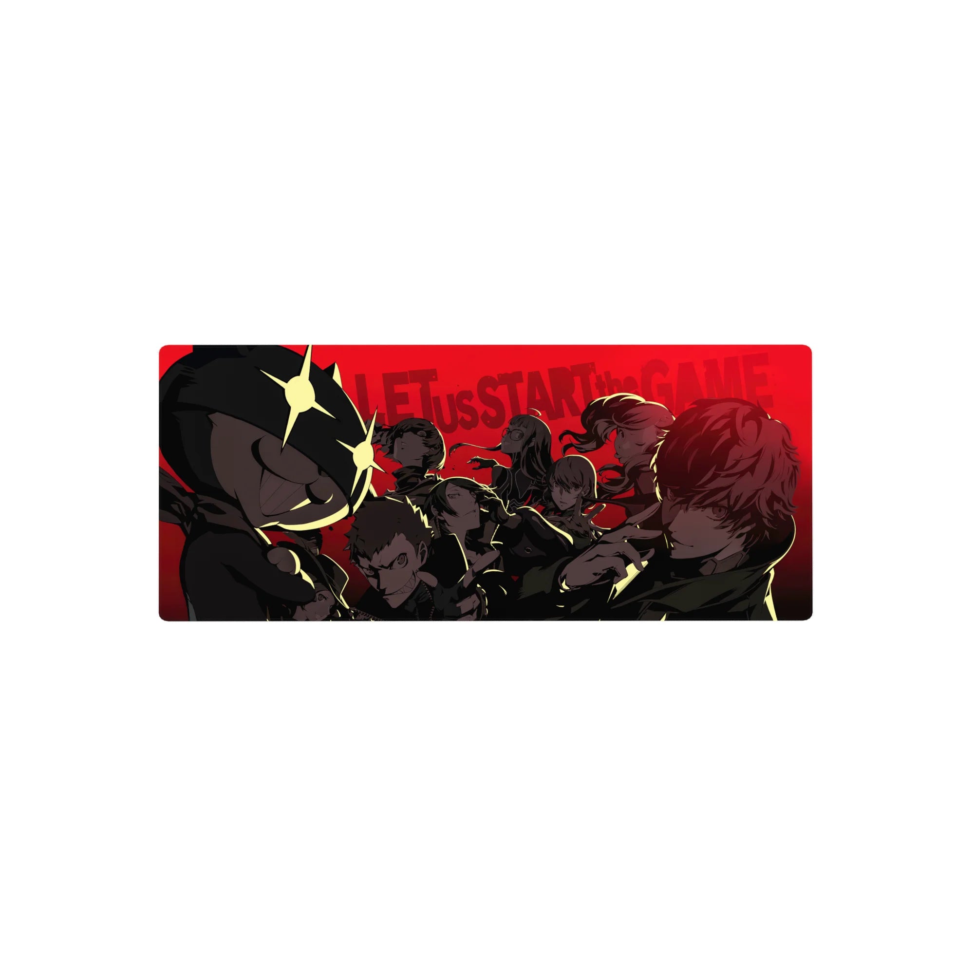 Persona 5 Royal anime mouse pad, 28x12 inches, featuring Morgana and the Phantom Thieves in noir style with a striking red backdrop.