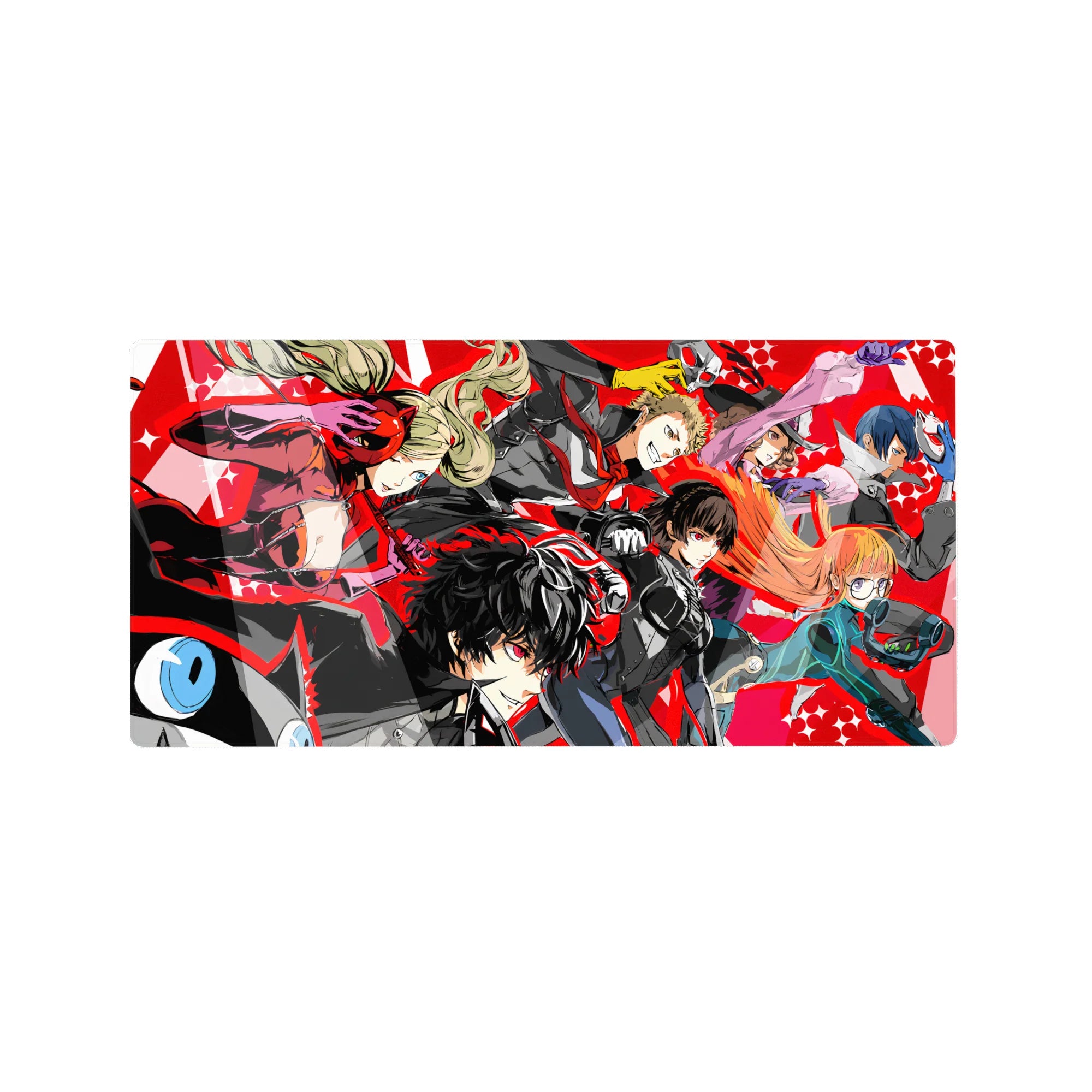 Anime mouse pad 32x16 inches featuring Persona 5 Royal&#39;s Phantom Thieves squad with Joker, Ann, Ryuji, Makoto, and Futaba.